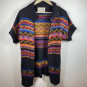 Rachel Roy Women Med Open Front Cardigan Duster Multicolor Aztec Western Cowgirl